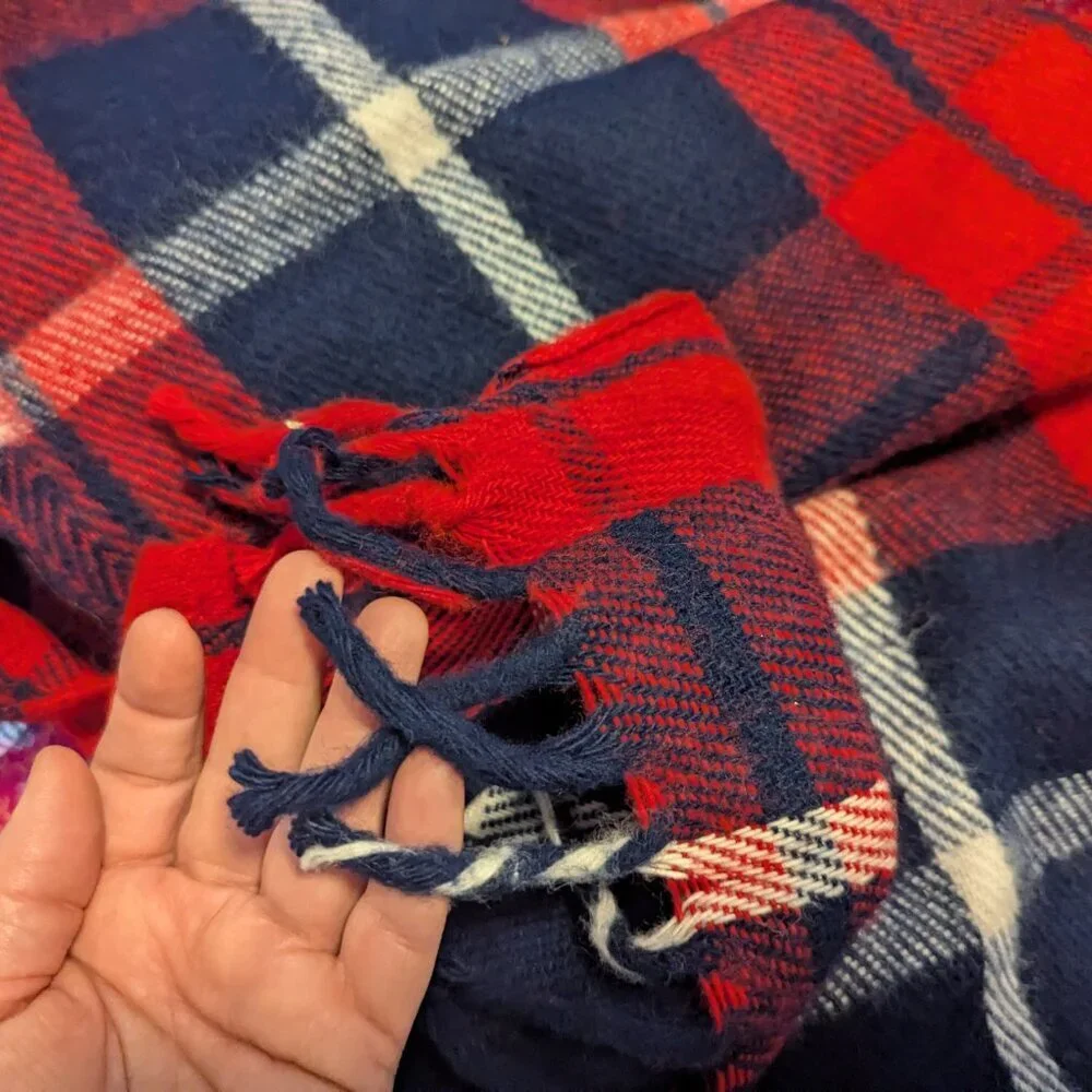 Vintage Faribo Faribault Woolen Mill Throw Blanket Stadium Lap‎ Plaid Preppy Red